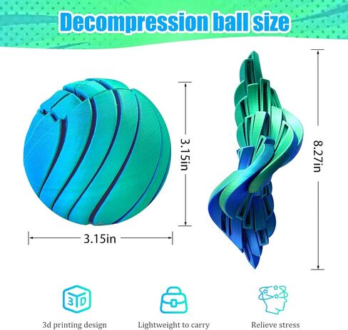 3D Printed Fidget Slime Ball Gear Sphere Stress Balls with Liquid Flow Effect 3D Printed Fidget Toys for Anxiety Relaxation Christmas Birthday Gifts(Blue Green) in Saudi Arabia