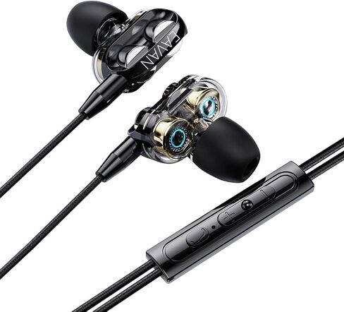 سماعات أذن سلكية مزدوجة ديناميكية من EAVAN، 4 مكبرات صوت 4 سماعات أذن HiFi داخل الأذن، سماعات عازلة للضوضاء مقبس 3.5 مم مع ميكروفون للكمبيوتر، MP3 والهاتف in Kuwait