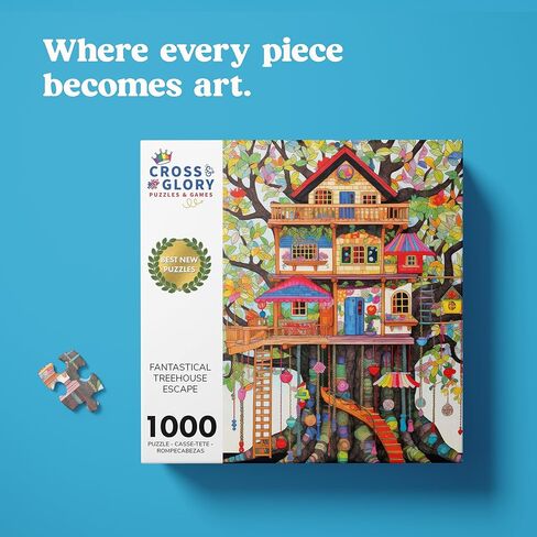 Cross & Glory Jigsaw Puzzles 1000 Pieces for Adults | Fantastical Treehouse Escape | Whimsical Art | Whimsical 1000 Piece Puzzle for Adults | Vibrant Treehouse Puzzle | Satin Finish | 20x27 Inches in Kuwait