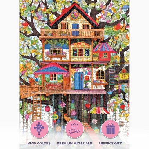 Cross & Glory Jigsaw Puzzles 1000 Pieces for Adults | Fantastical Treehouse Escape | Whimsical Art | Whimsical 1000 Piece Puzzle for Adults | Vibrant Treehouse Puzzle | Satin Finish | 20x27 Inches in Kuwait