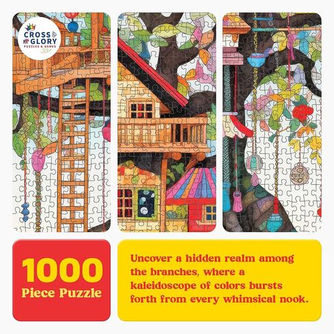 Cross & Glory Jigsaw Puzzles 1000 Pieces for Adults | Fantastical Treehouse Escape | Whimsical Art | Whimsical 1000 Piece Puzzle for Adults | Vibrant Treehouse Puzzle | Satin Finish | 20x27 Inches in Kuwait