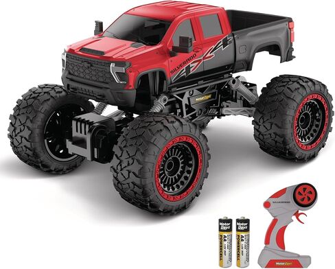 شاحنة شيفروليه سيلفرادو معدنية ثقيلة RC 4WD - سيارة تحكم عن بعد بمقياس 1:14، جسم معدني مختوم، تحكم راديو كامل الوظائف 2.4 جيجا هرتز، قابلة لإعادة الشحن عبر USB، جاهزة للتشغيل، أحمر in Kuwait