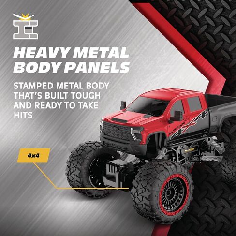 شاحنة شيفروليه سيلفرادو معدنية ثقيلة RC 4WD - سيارة تحكم عن بعد بمقياس 1:14، جسم معدني مختوم، تحكم راديو كامل الوظائف 2.4 جيجا هرتز، قابلة لإعادة الشحن عبر USB، جاهزة للتشغيل، أحمر in Kuwait