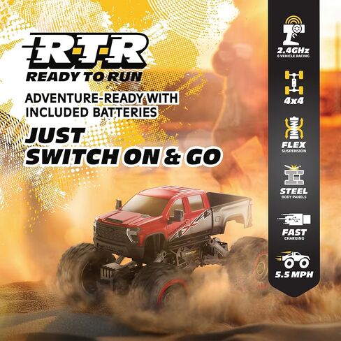 شاحنة شيفروليه سيلفرادو معدنية ثقيلة RC 4WD - سيارة تحكم عن بعد بمقياس 1:14، جسم معدني مختوم، تحكم راديو كامل الوظائف 2.4 جيجا هرتز، قابلة لإعادة الشحن عبر USB، جاهزة للتشغيل، أحمر in Kuwait