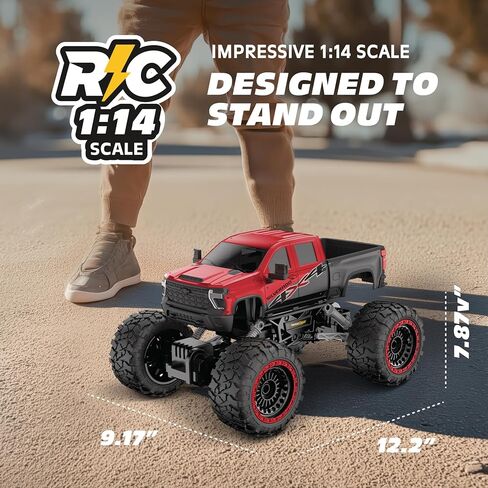 شاحنة شيفروليه سيلفرادو معدنية ثقيلة RC 4WD - سيارة تحكم عن بعد بمقياس 1:14، جسم معدني مختوم، تحكم راديو كامل الوظائف 2.4 جيجا هرتز، قابلة لإعادة الشحن عبر USB، جاهزة للتشغيل، أحمر in Kuwait