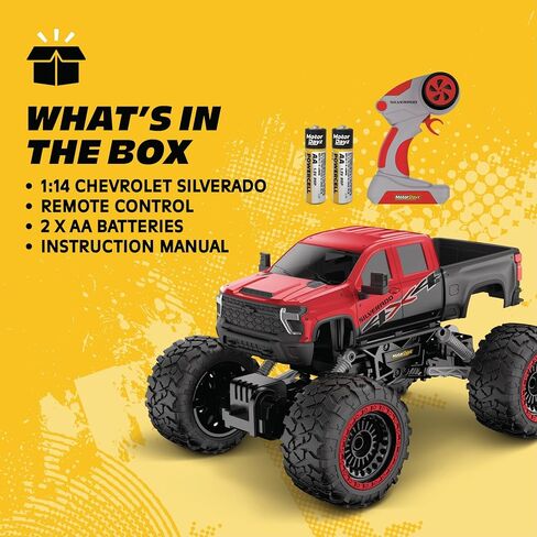 شاحنة شيفروليه سيلفرادو معدنية ثقيلة RC 4WD - سيارة تحكم عن بعد بمقياس 1:14، جسم معدني مختوم، تحكم راديو كامل الوظائف 2.4 جيجا هرتز، قابلة لإعادة الشحن عبر USB، جاهزة للتشغيل، أحمر in Kuwait