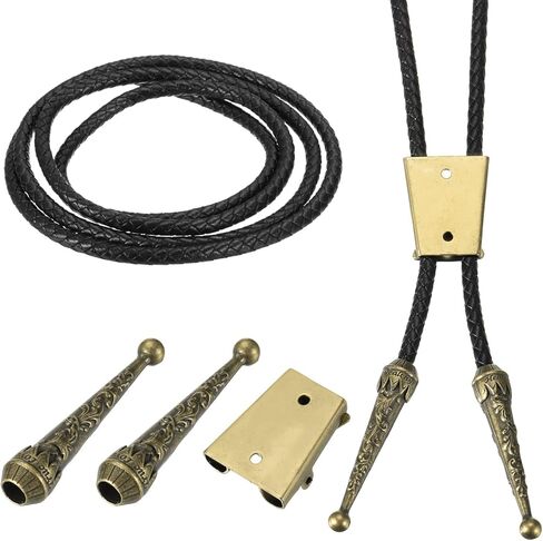 PATIKIL Bolo Tie Findings Kit, Bolo Tie Accessories Includes Slide Clasps, 2 Cord End Caps, 1Yard Coffee Leather Braided Cord for DIY Western Necklace Jewelry Making, Golden in Saudi Arabia