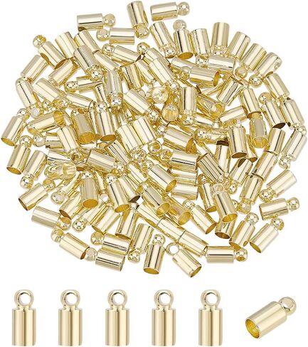 PH PandaHall أغطية نهاية الحبل المطلية بالذهب عيار 14 قيراط، 240 قطعة من أغطية نهاية الخيط، 6 مم، غطاء نهاية البرميل، أنبوب نحاسي، خرز تجعيد، أطراف حبل، أطراف أطراف نهائية للجلد، شرابات، سوار، قلادة، صناعة المجوهرات in Kuwait