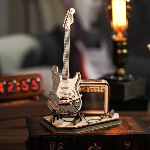 ROKR 3D Puzzles for Adults Wooden Craft Kits Musical Instrument Model Kit Collectibles Home Desk Room Decor (Electric Guitar) in Saudi Arabia