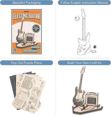 ROKR 3D Puzzles for Adults Wooden Craft Kits Musical Instrument Model Kit Collectibles Home Desk Room Decor (Electric Guitar) in Saudi Arabia