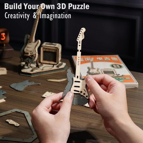 ROKR 3D Puzzles for Adults Wooden Craft Kits Musical Instrument Model Kit Collectibles Home Desk Room Decor (Electric Guitar) in Saudi Arabia
