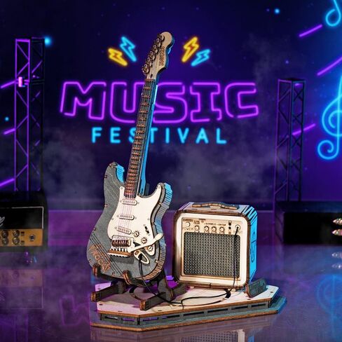 ROKR 3D Puzzles for Adults Wooden Craft Kits Musical Instrument Model Kit Collectibles Home Desk Room Decor (Electric Guitar) in Saudi Arabia