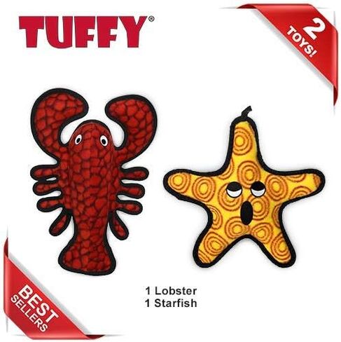 TUFFY - World's Tuffest Soft Dog Toy - Ocean Larry Lobster -Squeakers - Multiple Layers. Made Durable, Strong & Tough. Interactive Play (Tug, Toss & Fetch). Machine Washable & Floats. (Combo Pack) in Saudi Arabia