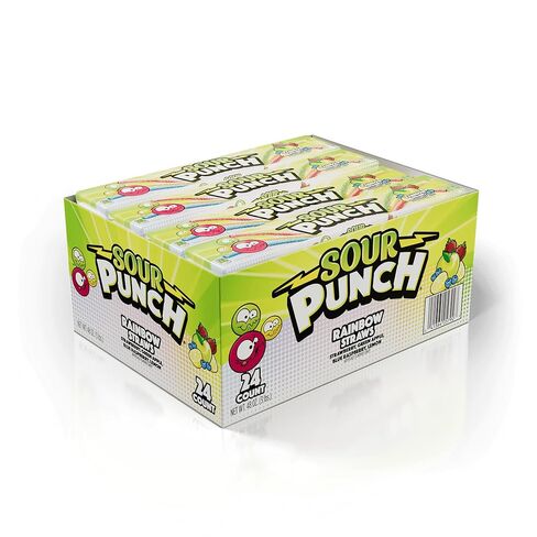 Sour Punch Straws, Rainbow Fruit Flavors, Chewy Sweet & Sour Candy, 2oz Tray (24 Pack) in Saudi Arabia