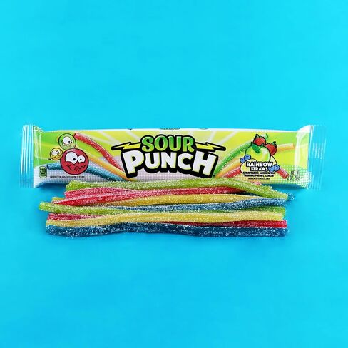 Sour Punch Straws, Rainbow Fruit Flavors, Chewy Sweet & Sour Candy, 2oz Tray (24 Pack) in Saudi Arabia