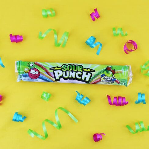 Sour Punch Straws, Rainbow Fruit Flavors, Chewy Sweet & Sour Candy, 2oz Tray (24 Pack) in Saudi Arabia