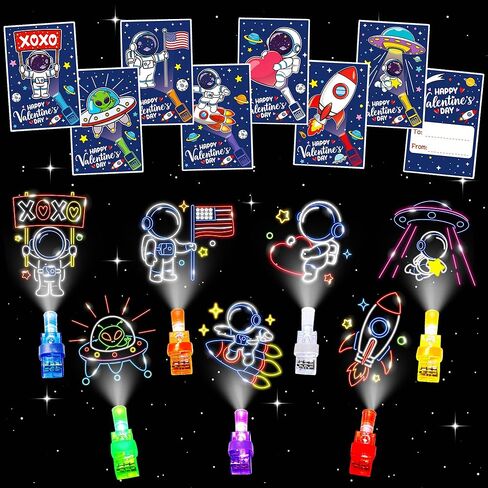 28 Pack Valentines Day Gifts for Kids LED Finger Lights Toys with Valentines Day Cards for Kids Classroom, Non-Candy Class Exchange Gifts Valentine Party Favors Bulk for Boys Girls in Kuwait