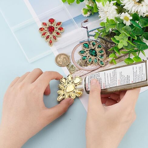 FINGERINSPIRE 3PCS Rhinestone Applique Siam Emerald Topaz Teardrop Shape Rhinestone Appliques Wedding Bridal Crystal Patches Fancy Beaded Flower Patch for Women Clothes Costume Decoration in Saudi Arabia