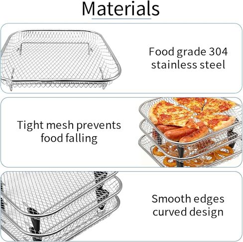 GCQ Air Fryer Rack Set of 3, Square Stackable Dehydrator Racks for Air Fryer & Oven Use, 8x8x1.7 Inch Food Grade Stainless Steel Grid, Compatible with Air Fryers Inner Size ≥8.7 Inch in Saudi Arabia