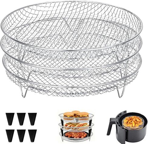 GCQ Air Fryer Rack Set of 3, Square Stackable Dehydrator Racks for Air Fryer & Oven Use, 8x8x1.7 Inch Food Grade Stainless Steel Grid, Compatible with Air Fryers Inner Size ≥8.7 Inch in Saudi Arabia