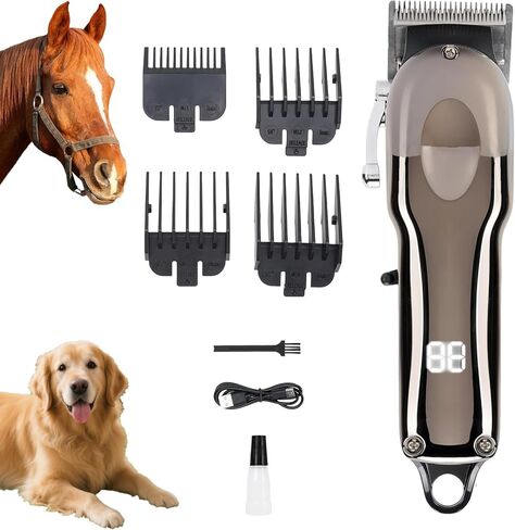 VINGVO Cordless Horse Clippers, Rechargeable Livestock Clippers with Low Noise, 180min Runtime & 4 Guards for Horse Dog Grooming Thick Hair in Saudi Arabia