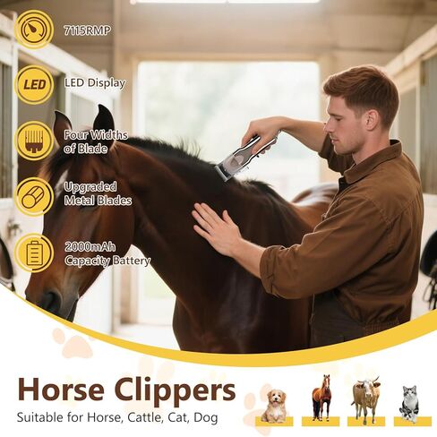 VINGVO Cordless Horse Clippers, Rechargeable Livestock Clippers with Low Noise, 180min Runtime & 4 Guards for Horse Dog Grooming Thick Hair in Saudi Arabia
