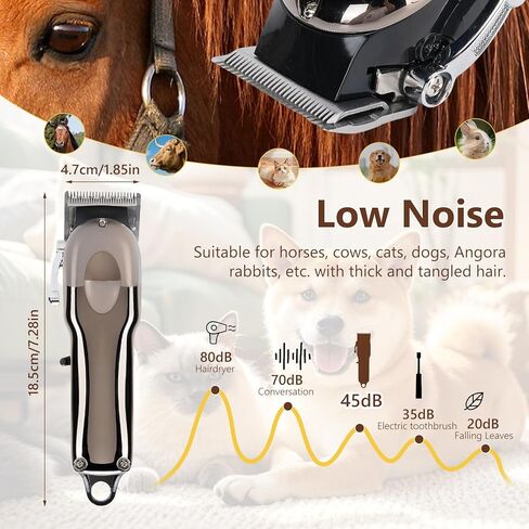 VINGVO Cordless Horse Clippers, Rechargeable Livestock Clippers with Low Noise, 180min Runtime & 4 Guards for Horse Dog Grooming Thick Hair in Saudi Arabia