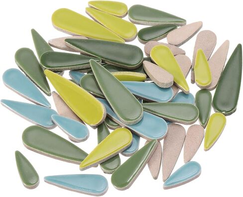 Generic Petal Mosaic Tiles for Crafts 100g Tear Drop Porcelain Mosaic Tiles for Mosaic Art Projects and Outdoor Decorations Green+Gray Blue+Grass Green in Saudi Arabia