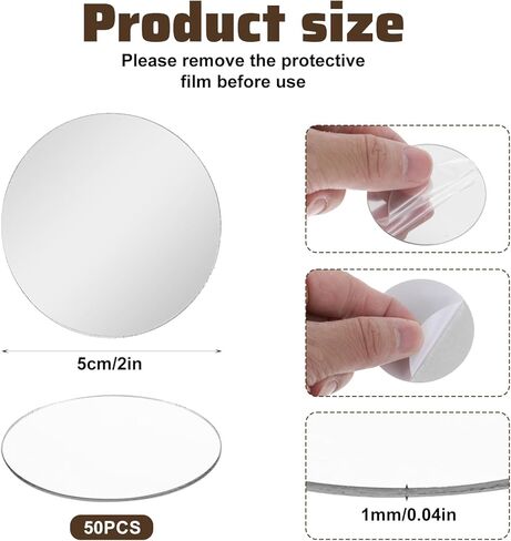 50 Pcs Mini Acrylic Round Mirror Tiles, Self Adhesive Circles Decorative Mosaic Mirror Sheets, 2 Inch Small Round Craft Mirrors Tiles Stickers for Wall, Mosaics, DIY Craft, Jewelry Making, Home Decor in Saudi Arabia