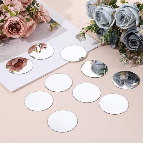 50 Pcs Mini Acrylic Round Mirror Tiles, Self Adhesive Circles Decorative Mosaic Mirror Sheets, 2 Inch Small Round Craft Mirrors Tiles Stickers for Wall, Mosaics, DIY Craft, Jewelry Making, Home Decor in Saudi Arabia