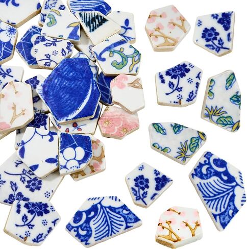1 Box Broken Porcelain Tiles Irregular China Mosaic Tiles Blue and White Porcelain Chinese Mosaic Pieces for DIY Crafts Plates Flowerpots Vases Cups Home Bathroom Decoration Projects in Saudi Arabia