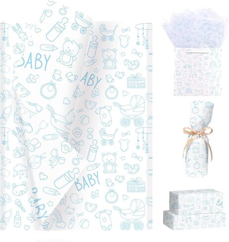 Pineraap 100 Sheets Blue Baby Shower Tissue Paper for Gift Bags Baby Boy Wrapping Paper,Party Decor,Diaper Raffle,20"x14" in Saudi Arabia