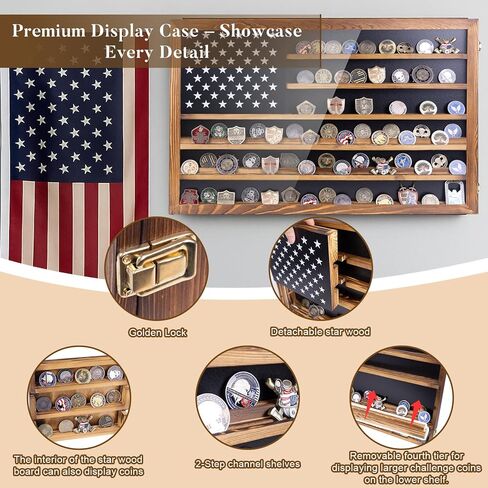 Challenge Coin Display Case – Large Horizontal Wall Mounted Cabinet with Acrylic Door, Tiered Shelves, Removable Divider, Dustproof & UV Protection, 27.95" x 18.11" in Saudi Arabia