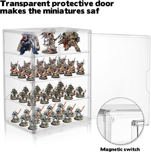 Clear Acrylic Miniature Storage Case Stackable Miniature Carrying Case for Collectibles Transport Action Figure Display case with Magnetic Door ,Death Guard 40k 14.2" × 10.6" in Saudi Arabia