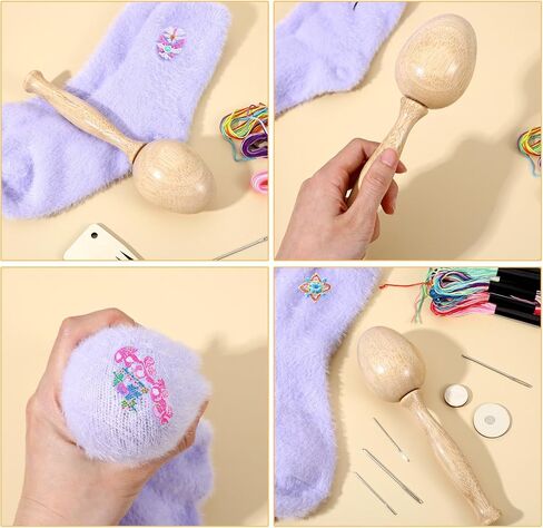 Yuanan Darning Egg، طقم جوارب رتق يتضمن 9 إبر عيون كبيرة في 3 أحجام 1 نول رتق البيض، خيط، أداة ضبط الإبرة، مشط 3 مطاط، 18 خيطًا ملونًا للعناية بالخياطة المنزلية اليدوية in Saudi Arabia