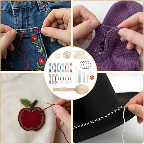 Yuanan Darning Egg، طقم جوارب رتق يتضمن 9 إبر عيون كبيرة في 3 أحجام 1 نول رتق البيض، خيط، أداة ضبط الإبرة، مشط 3 مطاط، 18 خيطًا ملونًا للعناية بالخياطة المنزلية اليدوية in Saudi Arabia