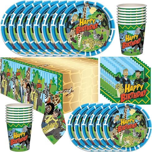 Treasures Gifted Officially Licensed Wild Kratts Birthday Party Supplies - Serves 16 Guests - Dinnerware Deluxe Set Wild Kratts Party Supplies - Wild Kratts Cups, Plates, Tablecloth & Napkins in Saudi Arabia