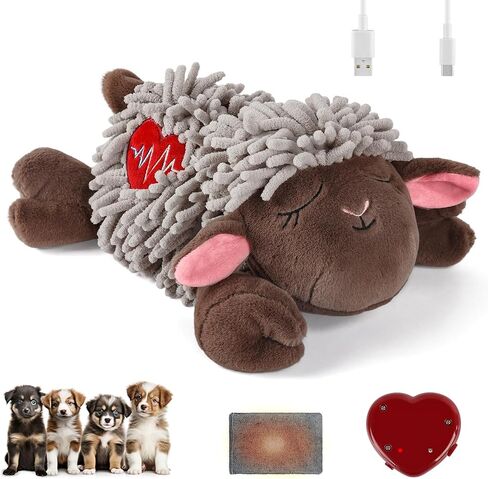 ALL FOR PAWS Heartbeat Dog Toy, Puppy Sleeping Buddy Cuddle Toy, Dog Soothing Plush Toy with Warm Bag, Crate Training Puppy Stuffed Animal Gift Toys, Heartbeat Box with USB Charging in Saudi Arabia