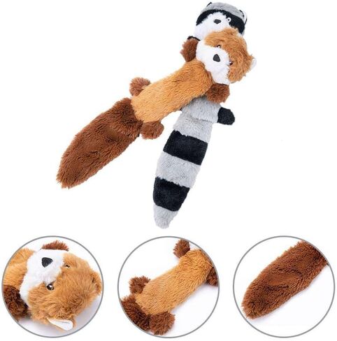 No Stuffing Squeaky Plush Dog Toys Fox, Raccoon & Squirrel Puzzle Toys with Crinkle Sound for Interactive Play in Saudi Arabia
