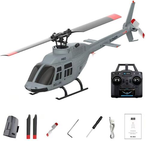 طائرة هليكوبتر A60 1/42 RC، BELL206 90-Class 2.4G 4CH طراز طائرة هليكوبتر صغيرة RC ذات دوار واحد Flybarless مع تثبيت ارتفاع التدفق البصري (إصدار RTF/رمادي) + بطارية in Kuwait