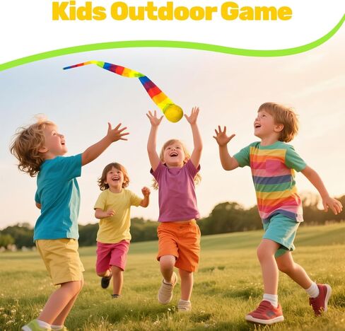 2 Pcs Throw and Catch Balls with Rainbow Tails, Outdoor Toys Bulk Playground Balls for Kids Adults, Physical Equipment Indoor Recess Games for Preschool, Camping Toys, 37" in Saudi Arabia