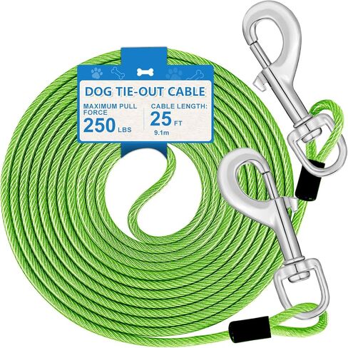 Tie Out Cable, 15/25/40/50 FT Runner Cable with Swivel Hook,Dog Leash Run Tether for Yard Outdoor and Camping,for Small to Medium Pets Up to 250 LBS（Green） in Saudi Arabia