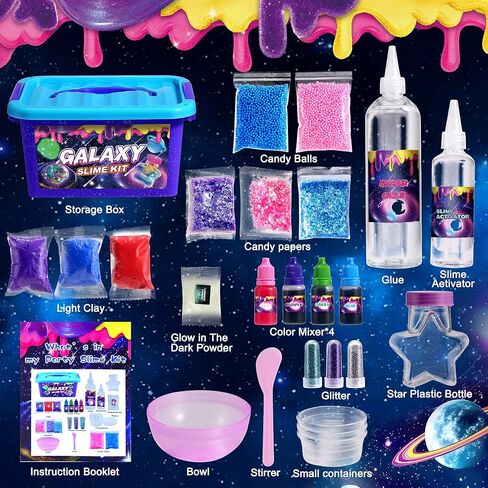 Mini Galaxy Slime Kit for Girls 6-12 Years Old, Glimmer Crunchy Slime, Foam Slime,Butter Slime, Stress Relief Toys, Party Favors for Kids, Fun Idea for Christmas & Easter in Saudi Arabia