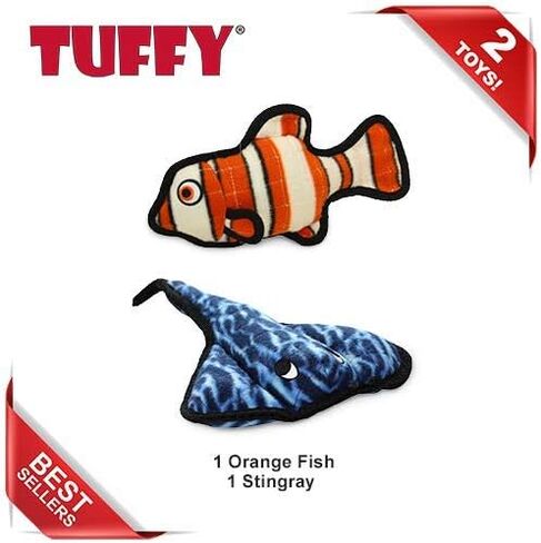 TUFFY - لعبة World's Tuffest الناعمة للكلاب - سمك الراي اللاسع في المحيط - أصوات تصدر أصواتًا - طبقات متعددة. مصنوعة متينة وقوية وصعبة. اللعب التفاعلي (الشد والرمي والجلب). يمكن غسله في الغسالة ويطفو على الماء. (2 حزمة كومبو) in Kuwait