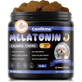 Melatonin for Dogs, 90 Chews Calming Treats for Small and Large Dogs with Valerian Root & L-Theanine for Sleep Aid & Emotional Support, Calming Treats for Stress Anxiety Relief, Barking in Saudi Arabia