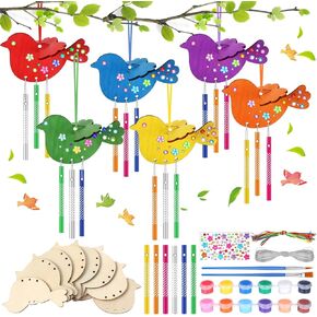 Epakh 16 Set DIY 3D Bird Wind Chime Craft Kits Make Your Own Bird Wooden Wind Chime Ornament Summer Arts and DIY Crafts Paint Kits for Spring Birthday Decoration in Saudi Arabia