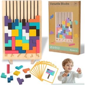 لعبة ألغاز التراص الخشبية، مكعبات روسية خشبية ملونة ثلاثية الأبعاد، ألعاب ألغاز ألعاب مونتيسوري للأطفال الصغار 3 4 5 6 7 سنوات للأولاد والبنات (ملونة أ) in Kuwait