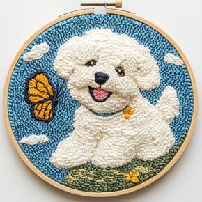 مجموعة إبر ثقب DIY Bichon Frise Dog وفراشة سهلة للمبتدئين، مجموعة تطريز إبرة لكمة مع نمط مختوم لعشاق الحرف اليدوية وديكور المنزل-4 in Kuwait