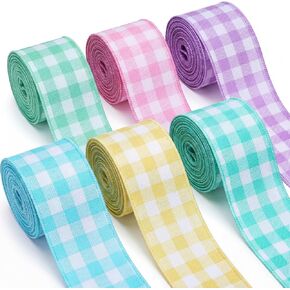 6 Rolls Pastel Plaids Wired Edge Ribbons, 24 Yards 2.5 in Easter Pastel Color Buffalo Plaids Patterns Gift Wrapping Ribbon for Easter DIY Crafts Bow Wreath Spring Party Decorations in Saudi Arabia