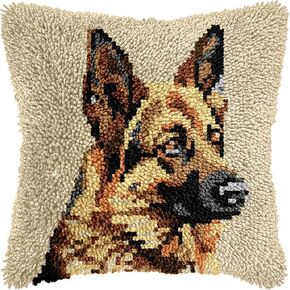 German Shepherd Beginner Latch Hook Kits Pillow Cover Set Sofa Cushion Latch Hooking Carpet Rug Acrylic Yarn Printed Pillowcase Craft Kits with Tools Sofa Decor 17 x 17 Inch(r143) in Kuwait